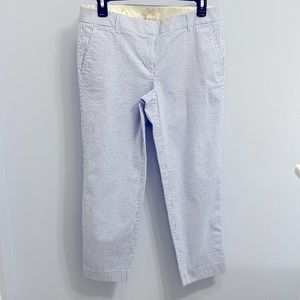 J Crew Size 6 Blue & White seersucker ankle pants.